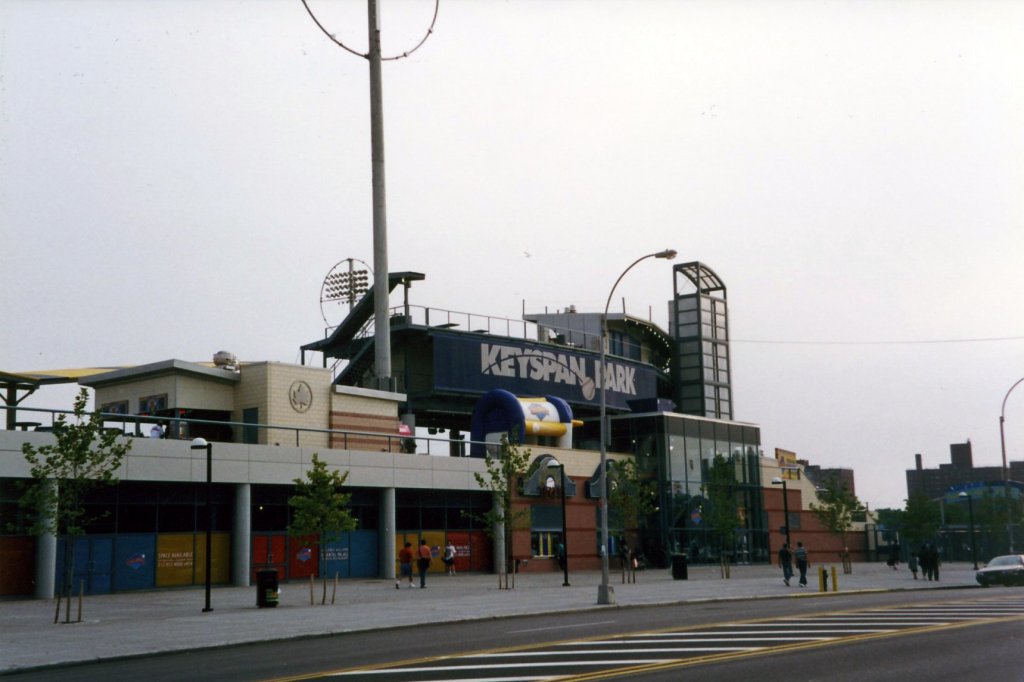 Exterior of the Brooklyn Cyclones' ballpark on Surf Avenue in Coney Island, then called KeySpan Park