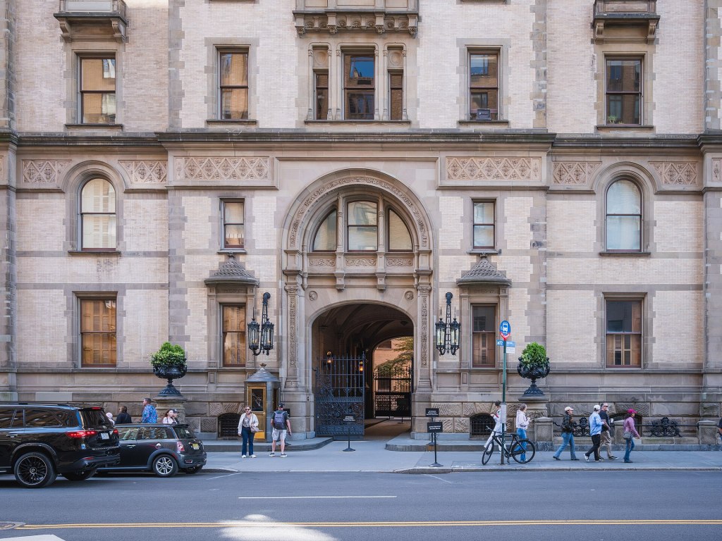 The arched carriage entrance of the Dakota apartment building on West 72nd Street in Manhattan