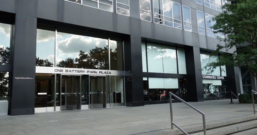 The State Street entrance of One Battery Park Plaza, the Lower Manhattan tower Rudin owns with Allianz