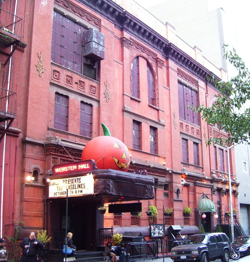 The brick facade and marquee of Webster Hall on East 11th Street in Manhattan